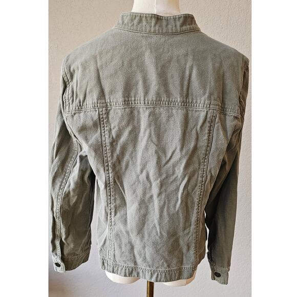J. Jill 100% Cotton Long Sleeve Button-Up Jean Jacket Olive Green Womens S - Picture 4 of 7